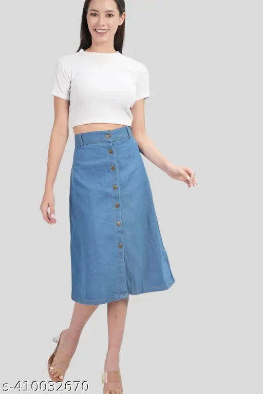 Denim skirt by Noor Enterprises for women, solid net design in size 28/waist 28in, length 30in - Made in India