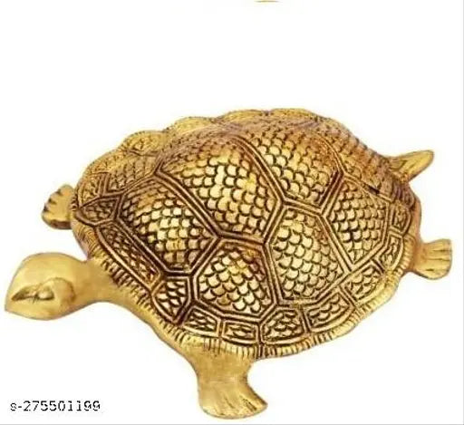 Metal gold Tortoise Kachhua Feng Shui showpiece, symbolizes longevity and wisdom for home/office decor, 18 cm tall