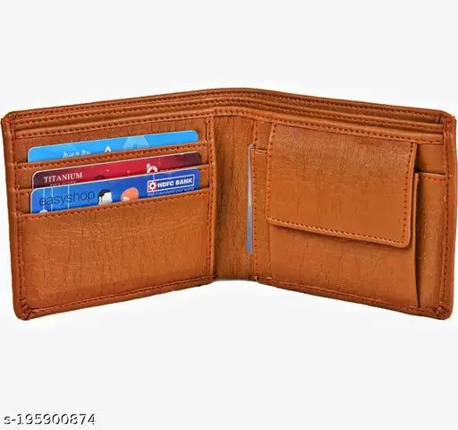 Brown leather men's wallet with ultra-strong stitching, 2 secret pockets, and coin compartment