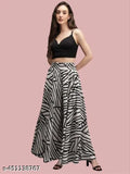 Printed net crepe flared palazzo skirt for women, free size from 28 to 44