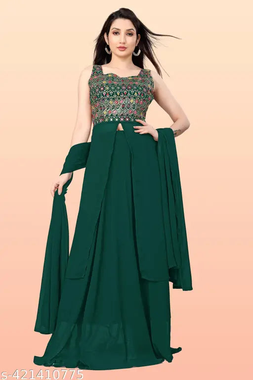 Green designer kameez set with embroidery