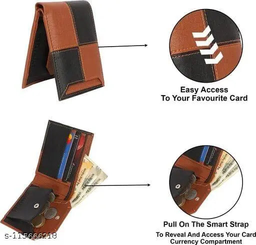 PU classic casual wallet, solid color, 2 compartments, free size (11x10cm), India-made