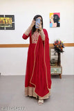 Indian Georgette Anarkali Gown Set with Embroidery & Dupatta - XXXL (44in bust, 53in length)