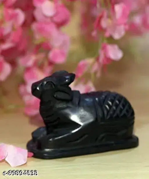 Black marble Nandi idol, 6-7 cm tall, traditional Indian pooja decor
