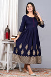 Long gold printed rayon kurta for women