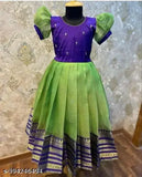 Stylish girls ethnic silk gown with zari butti and banarasi, half sleeve maxi dress for all occasions