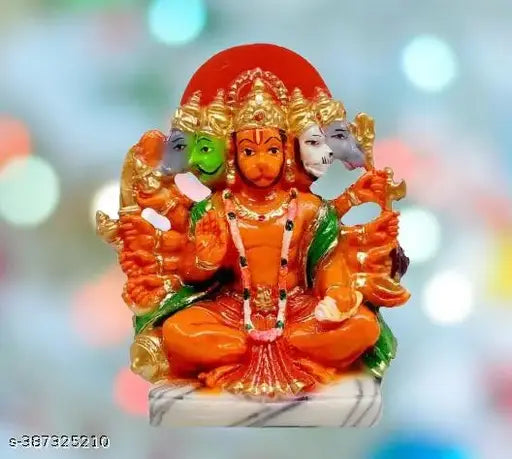 Hanuman Ji Resin Statue, 6-inch Panchmukhi Bala Idol for home & office decor, intricately crafted with Indian artisanship