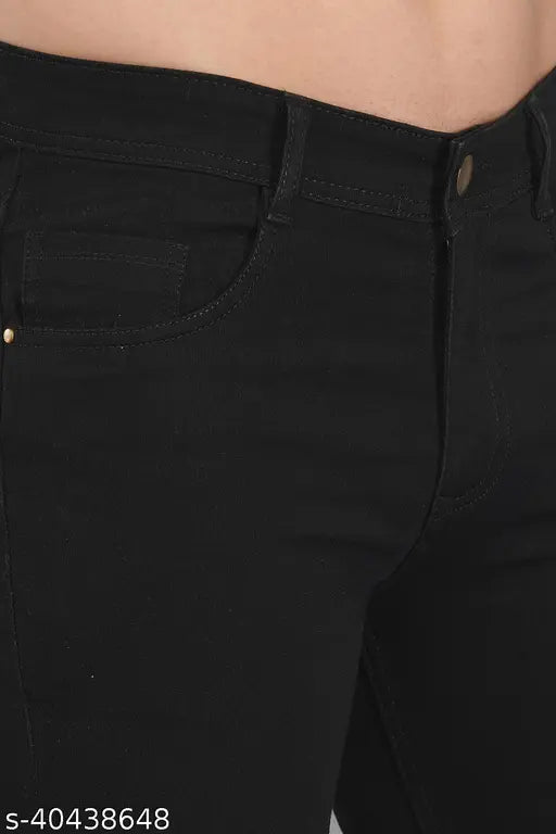Slim fit black cotton blend jeans for men by Nivasu, size 30/40