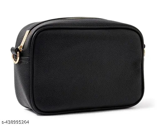 Black sling bag, cross-body design, suitable for small electronics or essential items. This camera bag features a long strap for easy carrying and multiple compartments, perfect for those on the go
