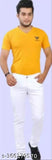 Cotton blend plain white jeans for men, size [size], perfect fit and length for casual wear