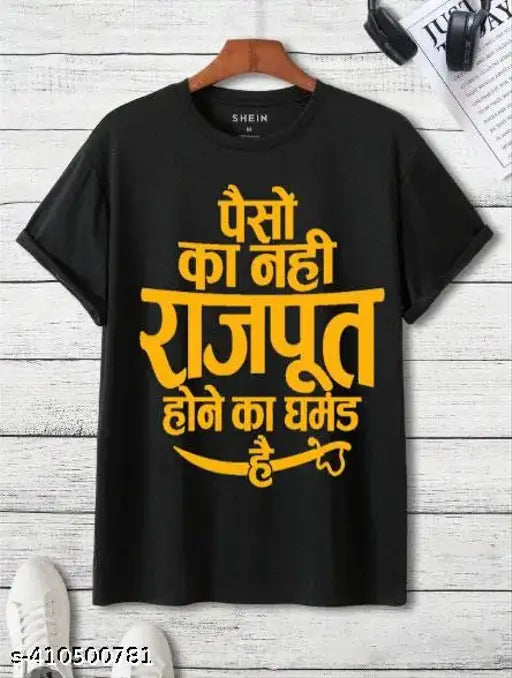 Black polyester Rajput-inspired t-shirt for boys and men, featuring printed paisley design