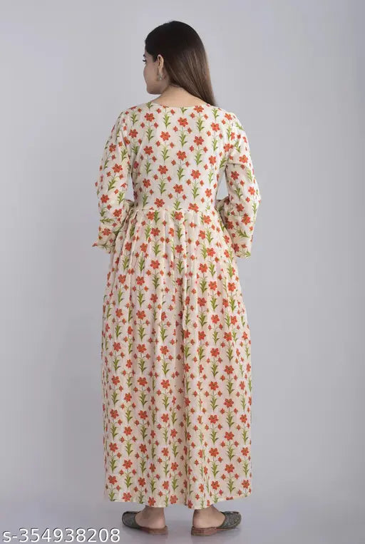 Trendy rayon A-line floral printed Anarkali kurti in vibrant hues, three-quarter sleeves, perfect for women's fashion in various sizes S-XXXL. Indian handloom design