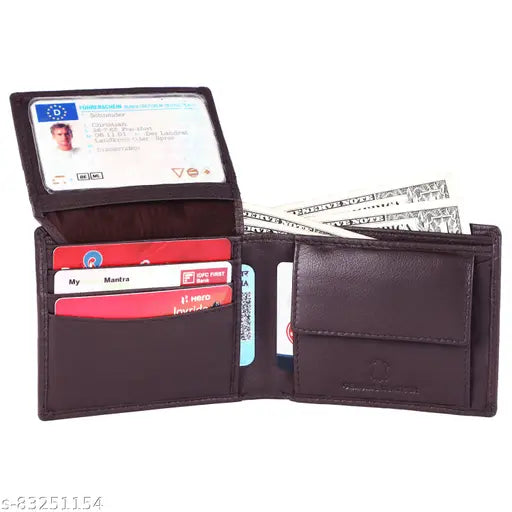 Brown genuine high-quality leather men's wallet, 2 compartments, 6 card slots, RFID protected by Skinbull