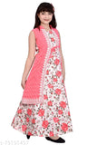 Coral cotton ethnic gown (3-4 years), vibrant digital floral print, skin-friendly fabric