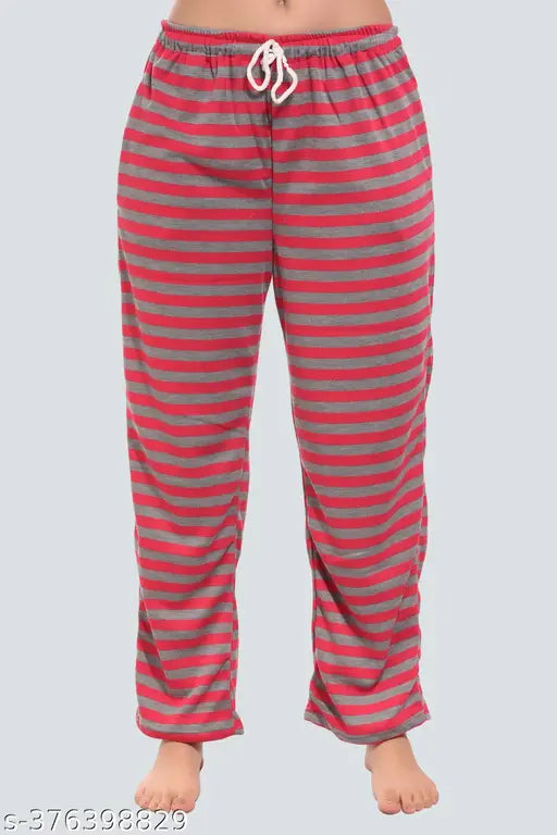 Red and black striped printed pyjamas, elastic waistband