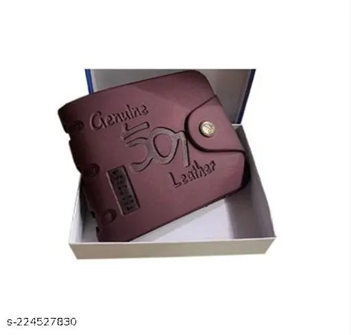 Camel brown faux leather bifold wallet, 2 compartments, textured design. Perfect for men's minimalist style and storage