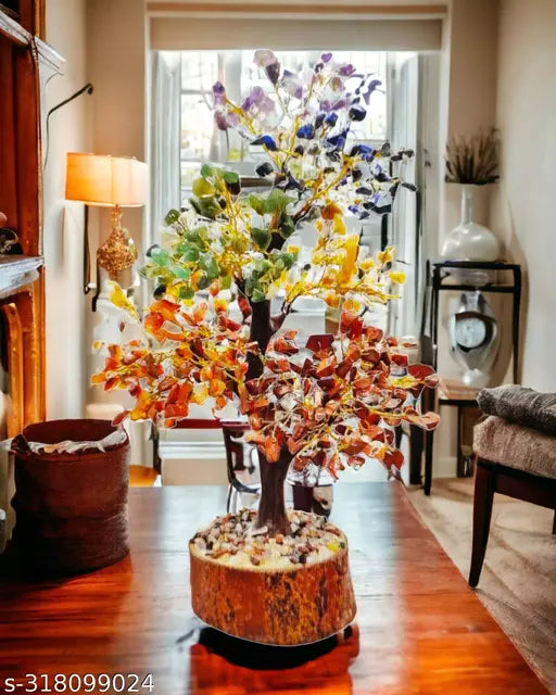 Natural crystals tree with 7 chakras: Amethyst, Lapis Lazuli, Carnelian, Quartz, Green Aventurine, Yellow Aventurine, Red Jasper. Perfect FengShui decor for prosperity, health & luck