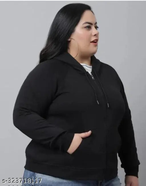 XXL fleece zip-up hoodie, stylish plus size warm outerwear for women