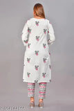 Women's cotton printed straight kurta with palazzos, three-quarter sleeves set - India