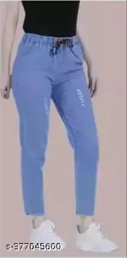 Light rough denim jogger, comfortable and unique, solid pattern for kids and women, ZEHA GALLERY presented, 4 pockets, size 26/28/30, made in India