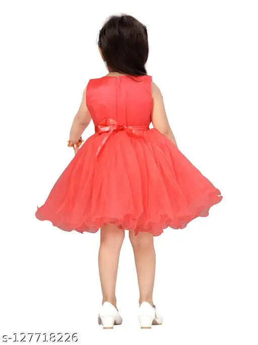 Red net frocks for girls, embellished party wear dresses, size options: 12-18M, 3-4Y, 4-5Y, 5-6Y. Indian origin
