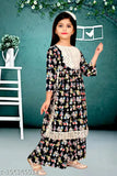 Modern girls cotton blend kurta palazzo sharara set for kids aged 4-12, printed A-line style with three-quarter sleeves