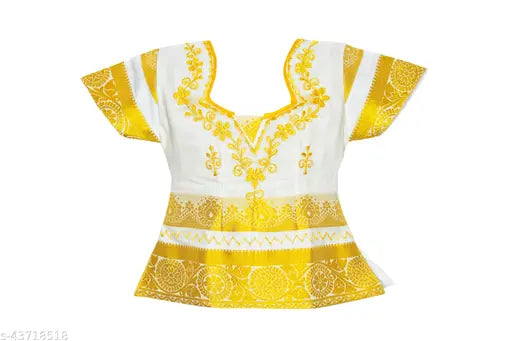 Golden Applique lehenga choli set for toddlers, Art Silk, traditional Kerala Pattu Pavadai with waist belt