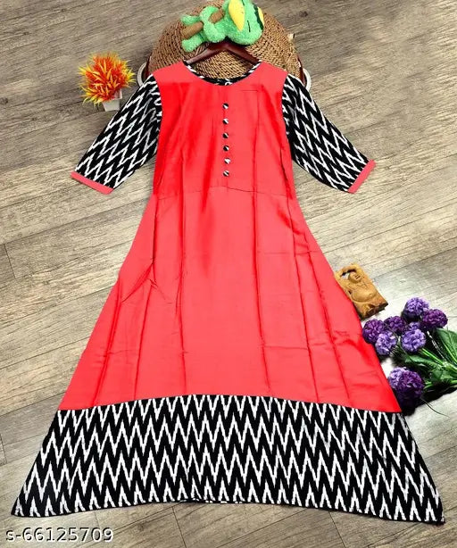 Red cotton printed petite kurta dress