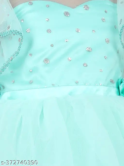 Sea green embellished net kids' party dress, size 1-2 years