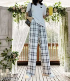Feminine women's black and white checkered trousers pack of 2