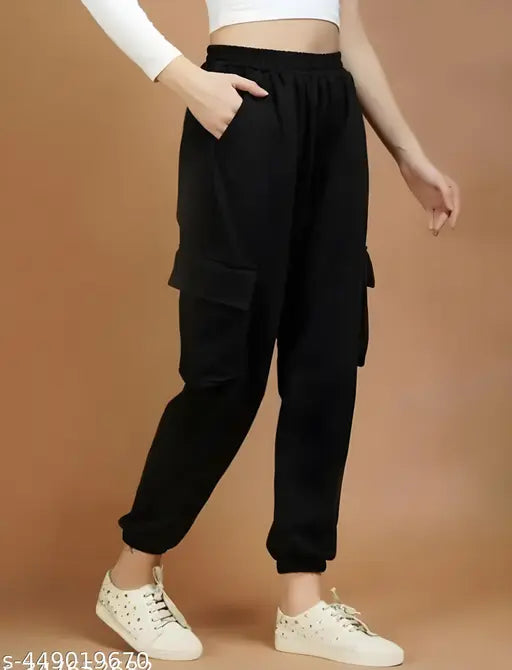 Women's black jogger with cropped pants and drawstring waistband