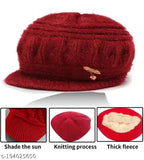 Winter beanie cap, red wool knit