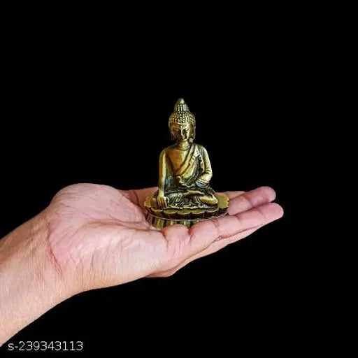 Brass sitting Buddha statue, Indian decor for home living room or bedroom