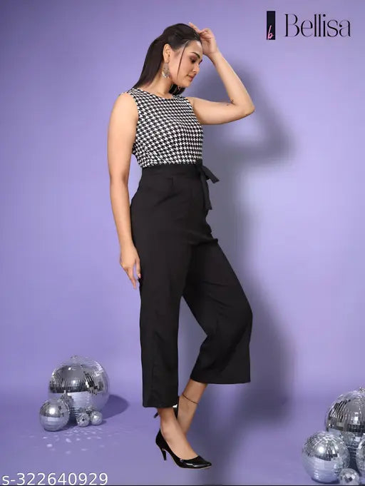 Comfy black Lycra sleeveless jumpsuit, stylish party wear for women and girls (size S-XL), India origin