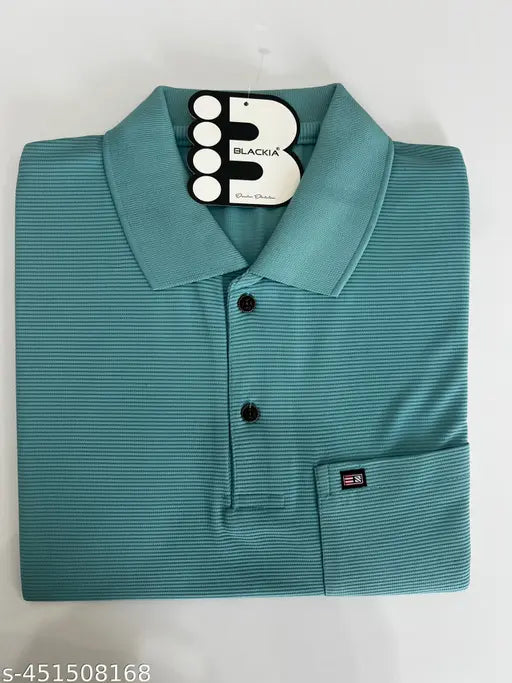 Striped cotton short sleeve men's t-shirt, trendy polo neck style with pocket, high-quality Indian craftsmanship