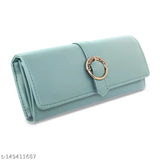 Womens faux leather light blue clutch wallet purse with metal ring