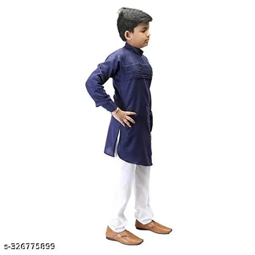 Ethnic wear half plate cotton kurta for kids and boys - solid pattern, long sleeves, Indian traditional clothing