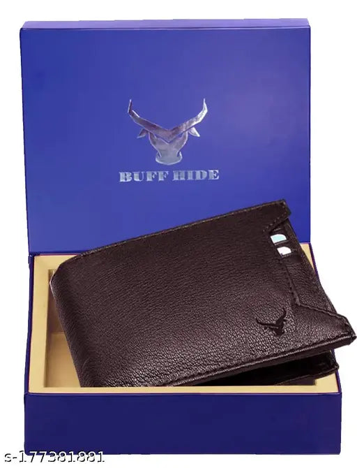 RFID-protected pure leather men's wallet, 5 compartments, solid design, India-made gift for men