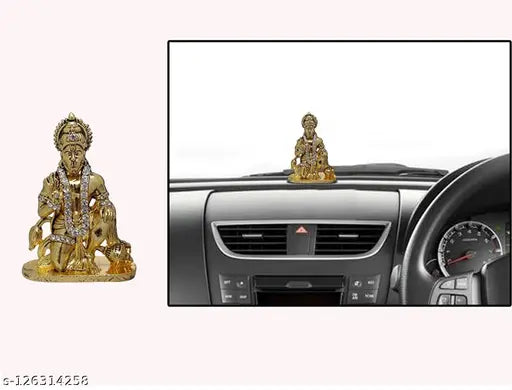 Gold Metal Hanuman Idol, Bajrang Bali Ashirwad Statue (L5.5cm x B1.5cm x H7.5cm), Indian temple decor for home or office