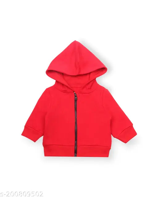 Cotton blend winter kids fleece hoodie, solid color, stylish kids wear with long sleeves. Size: 2-3 years (chest size 22in, waist size 18in). Made in India