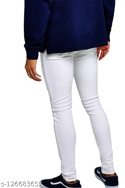 White denim men's slim jeans, hand wash only, India origin