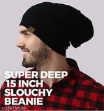 Wool beanie cap (Black), soft-touch slouchy style for men & women, popular Bob Marley pattern, ideal for hiding items, originates from India