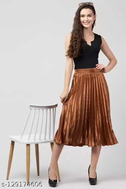 Satin pleated skirt, solid net, women's size 34-38 inches from India