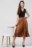 Satin pleated skirt, solid net, women's size 34-38 inches from India