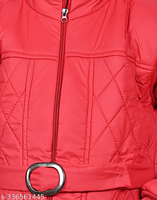 Red puffer jacket with zip closure