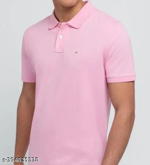 Cotton blend solid polo t-shirt, short sleeves, perfect casual wear in various sizes