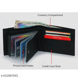 Faux leather men's wallet, 5 compartments, travel-friendly, classic bi-fold design, perfect for office or formal occasions, sleek and organized storage, presents in black matte box, Indian origin