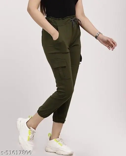 Green jogging pants, stretchy elastic waist, girls' activewear combo pack of 2