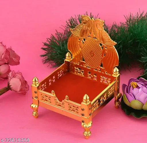 Metal Bal Gopal Singhasan with Chhatra, 12cmx12cmx16cm for home temple puja