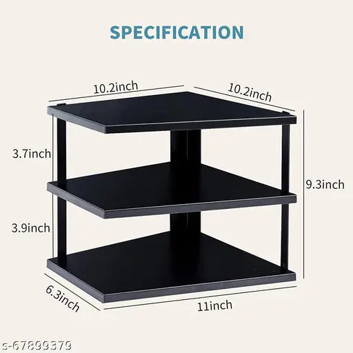 3-Tier Storage Rack for Corners, Multipurpose Kitchen Plate Dish Corner Shelf Rack Stand Holder Black Metal 1PC.